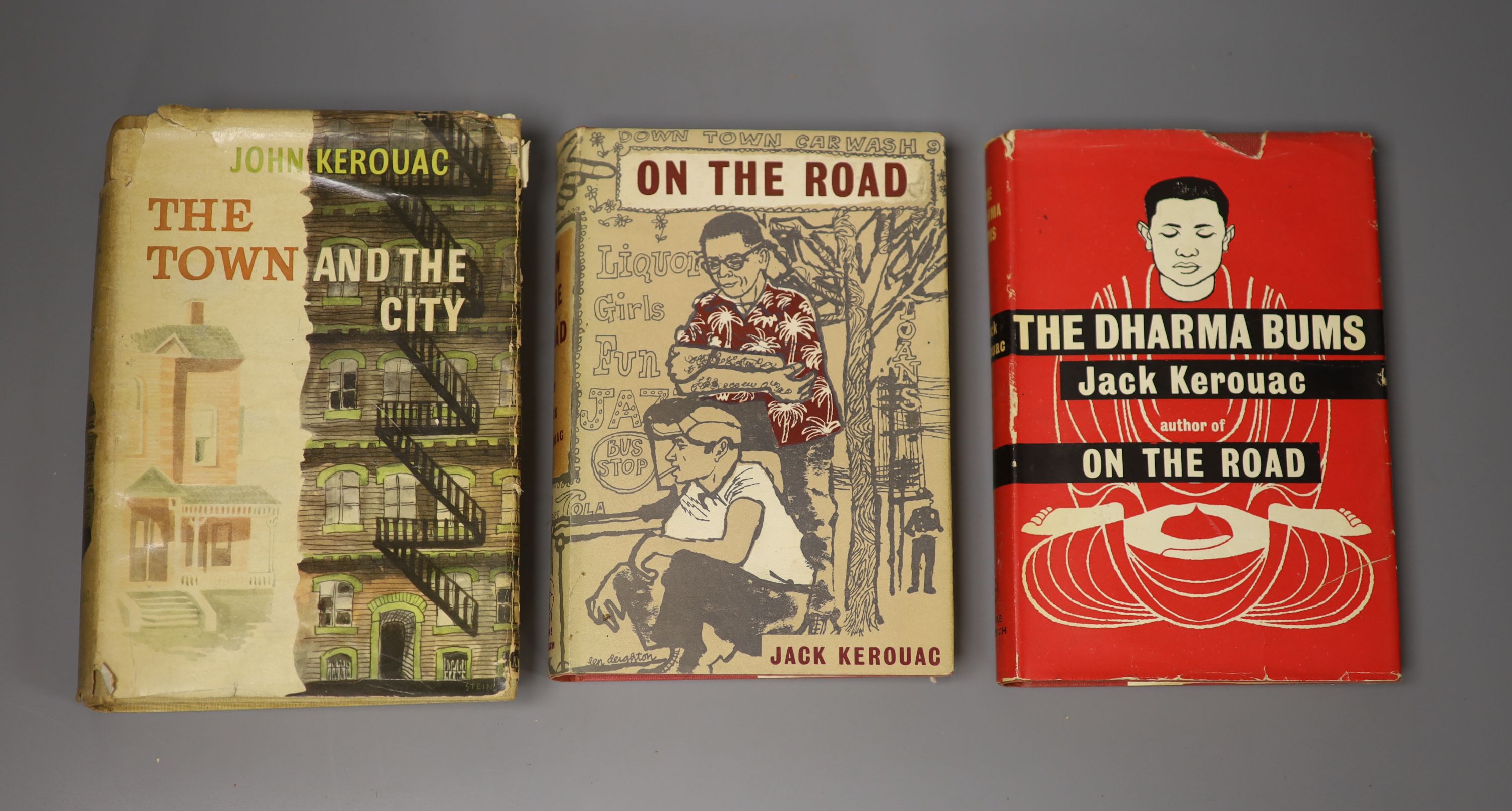 Kerouac, Jack - 3 works - On The Road, 1st English edition, original cloth with unclipped d/j, London, 1958; The Town and the City, 1st UK edition, original cloth with unclipped d/j , ragged and with loss to head of spin